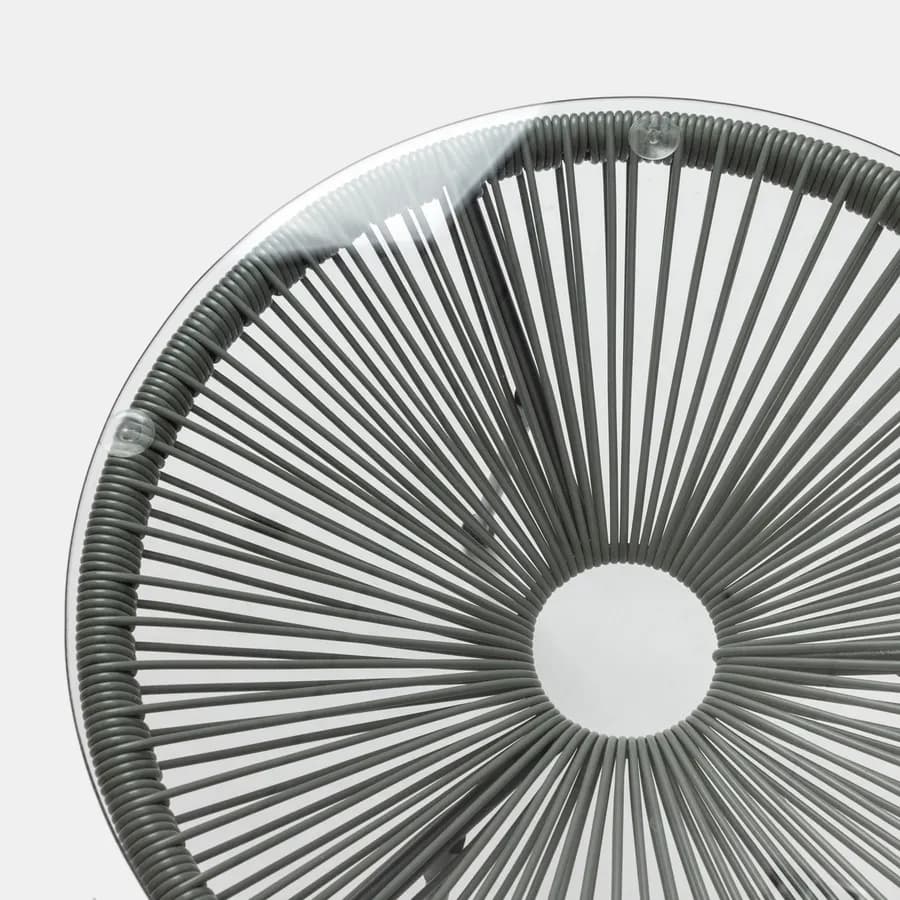 Tavolino da giardino rotondo 50 cm in metallo nero e corda grigia con top in vetro - Kalimba