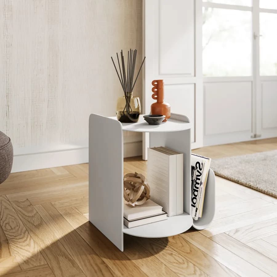 Tavolino da interno 43x46h cm in metallo bianco opaco con base incurvata - Tlimo