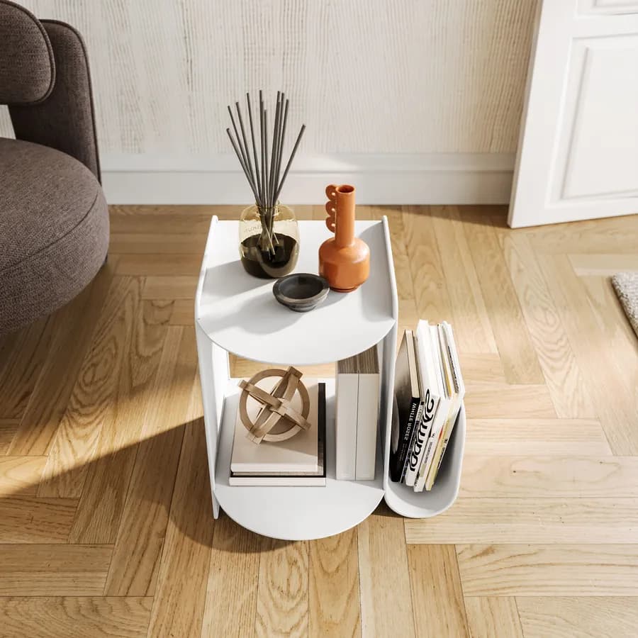 Tavolino da interno 43x46h cm in metallo bianco opaco con base incurvata - Tlimo