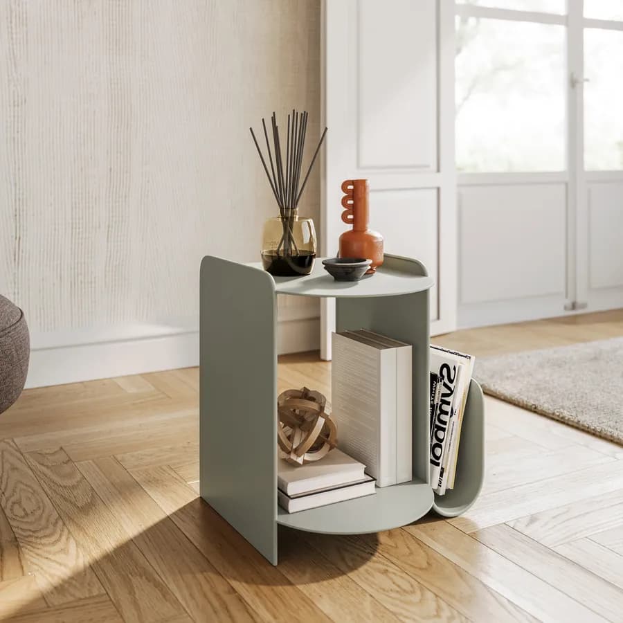 Tavolino da interno 43x46h cm in metallo grigio opaco con base incurvata - Tlimo