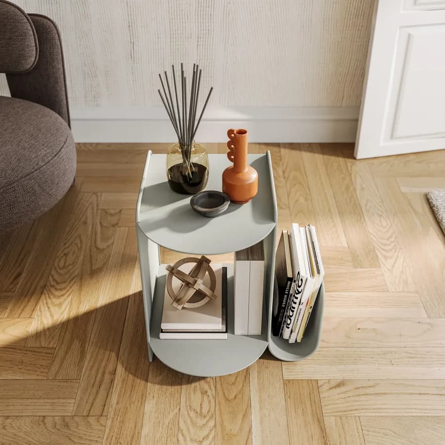 Tavolino da interno 43x46h cm in metallo grigio opaco con base incurvata - Tlimo