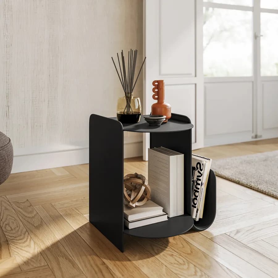 Tavolino da interno 43x46h cm in metallo nero opaco con base incurvata - Tlimo
