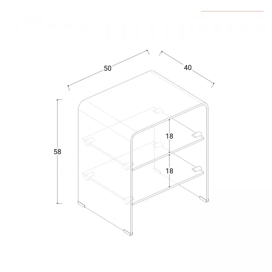 Tavolino 50x40 cm in vetro trasparente con ripiani - City
