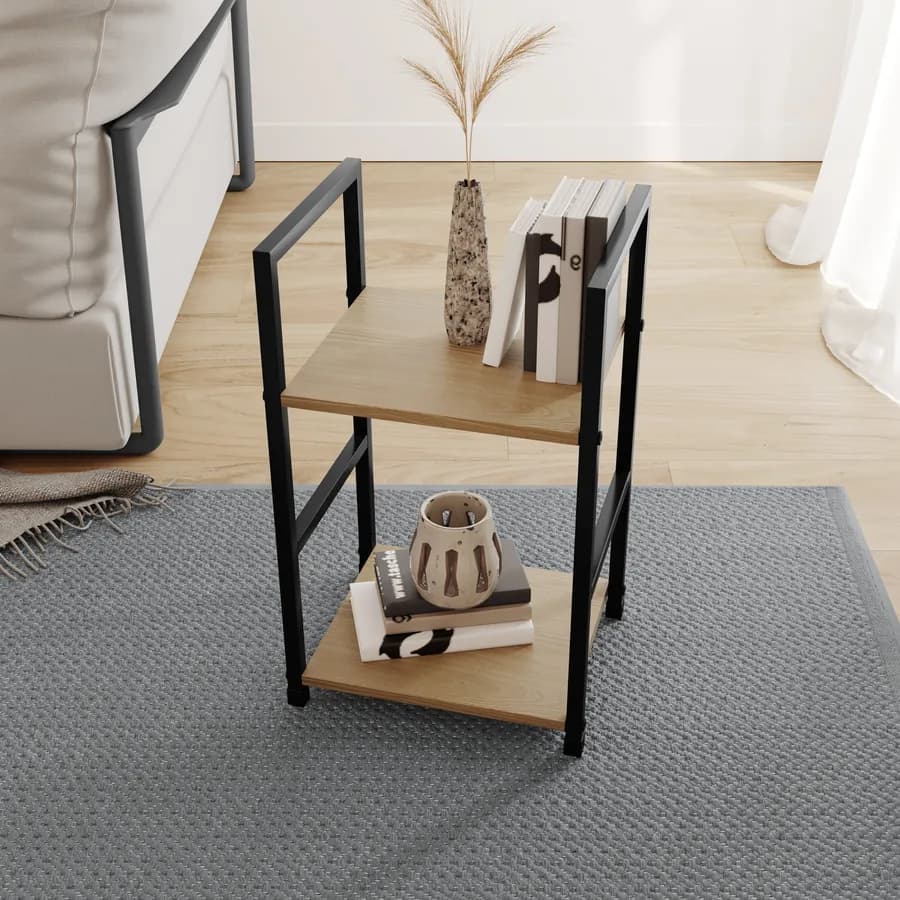 Tavolino in acciaio nero e legno rovere selvatico - Duke