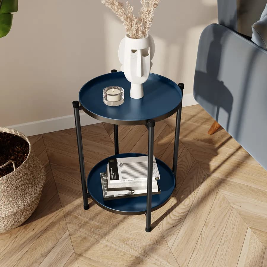 Tavolino pieghevole 37 cm con due ripiani in metallo blu notte - Kivi