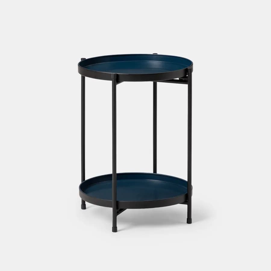 Tavolino pieghevole 37 cm con due ripiani in metallo blu notte - Kivi