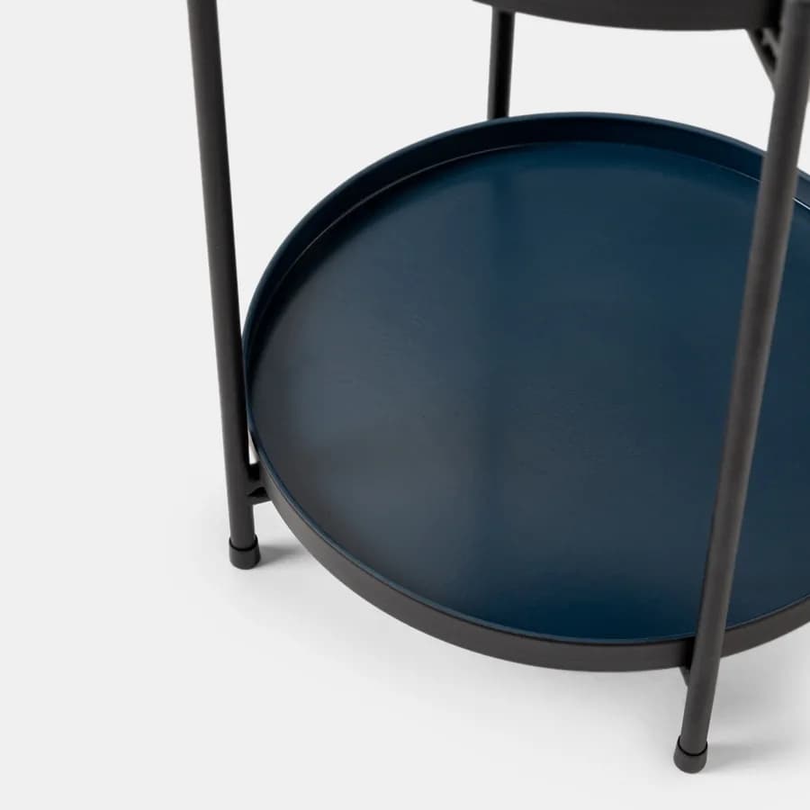 Tavolino pieghevole 37 cm con due ripiani in metallo blu notte - Kivi