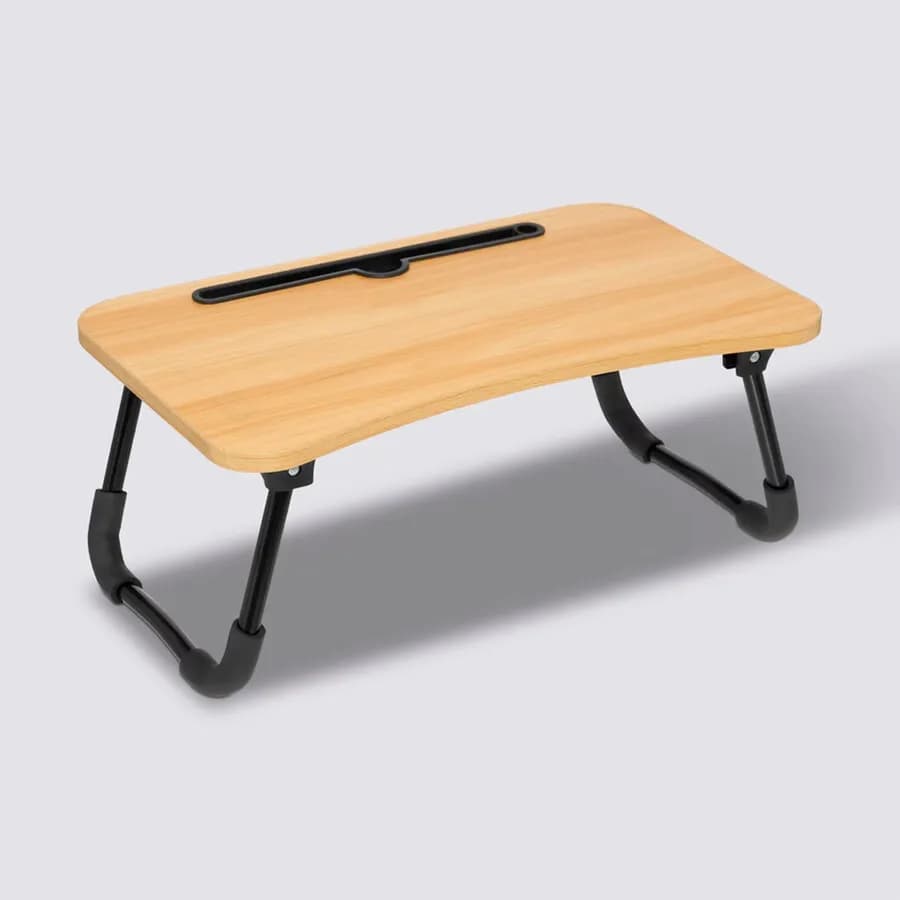 Tavolino pieghevole 48x30 cm in legno naturale e nero con porta tablet