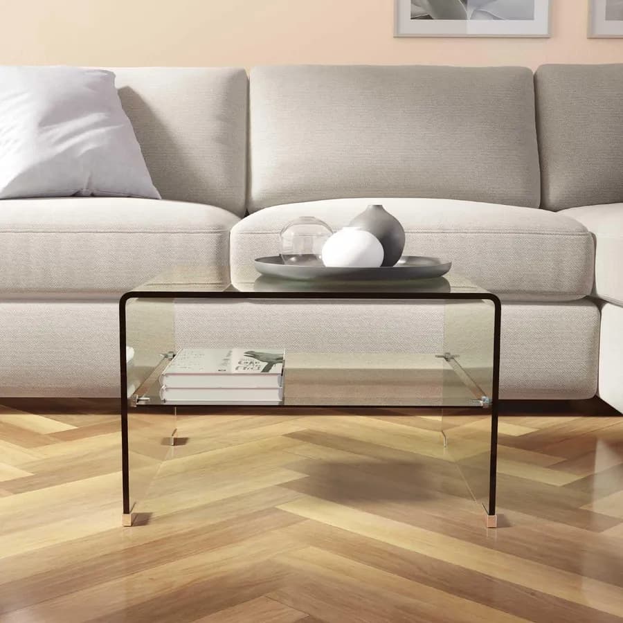Tavolino 60x60 cm in vetro trasparente con ripiano - City