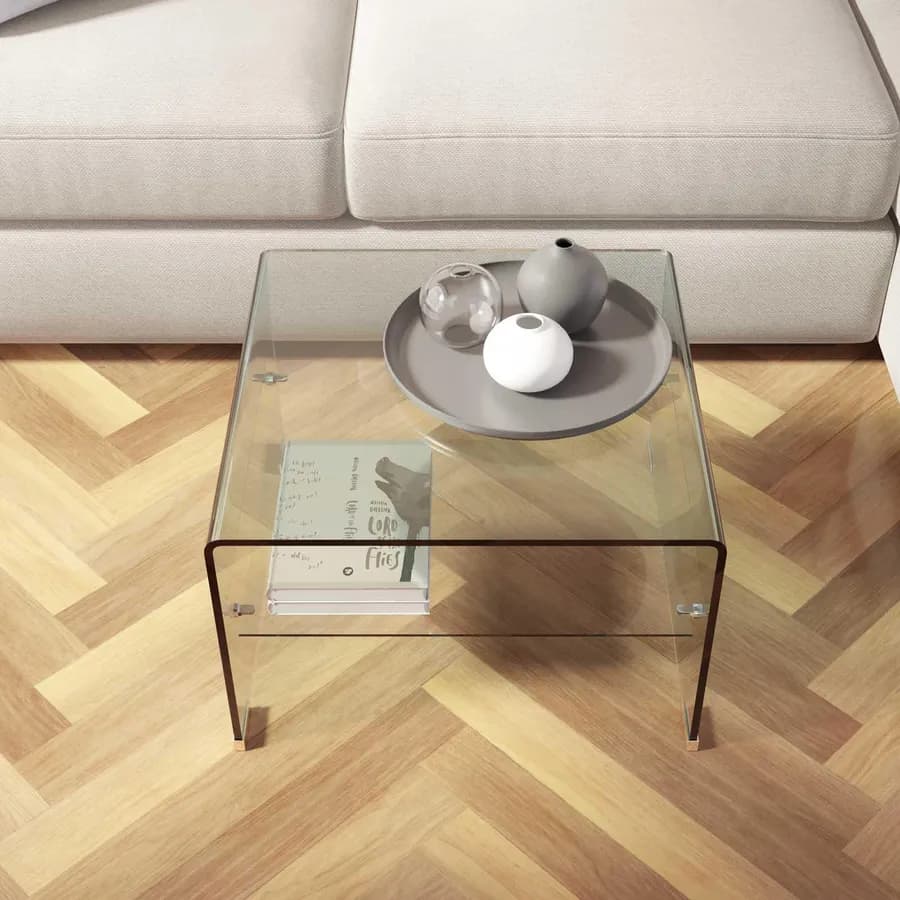 Tavolino 60x60 cm in vetro trasparente con ripiano - City