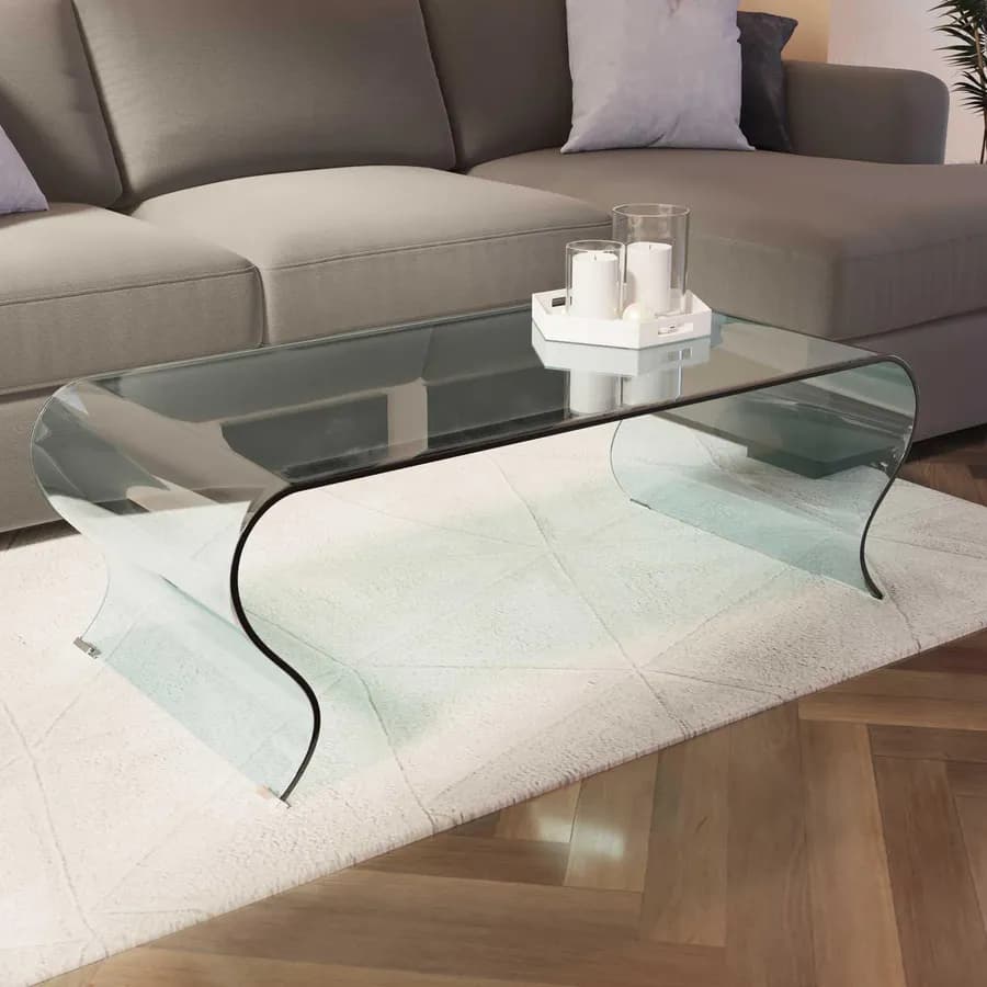 Tavolino 120x60 cm in vetro trasparente sagomato - City