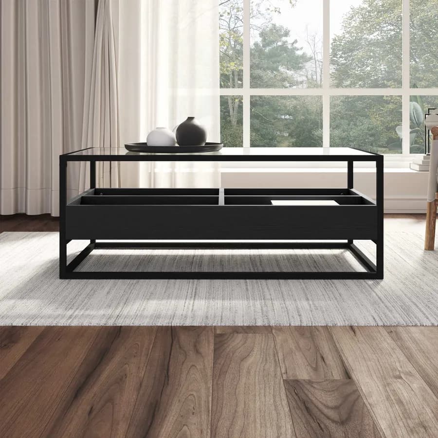 Tavolino 110x55 cm in metallo con top in vetro e ripiano nero - Tod