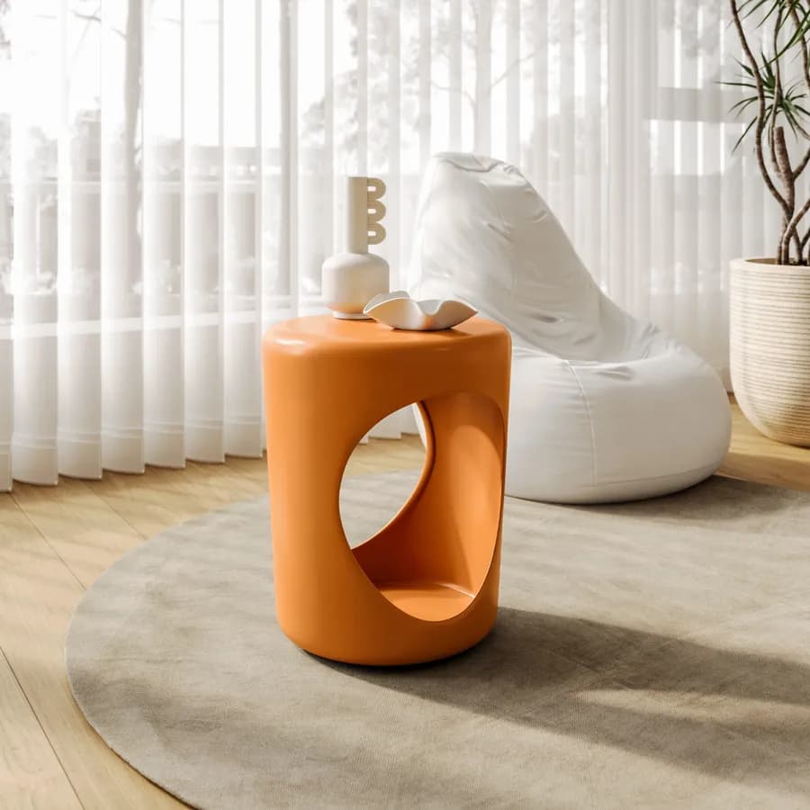 Tavolino rotondo 34 cm in metallo arancione opaco - Drorn