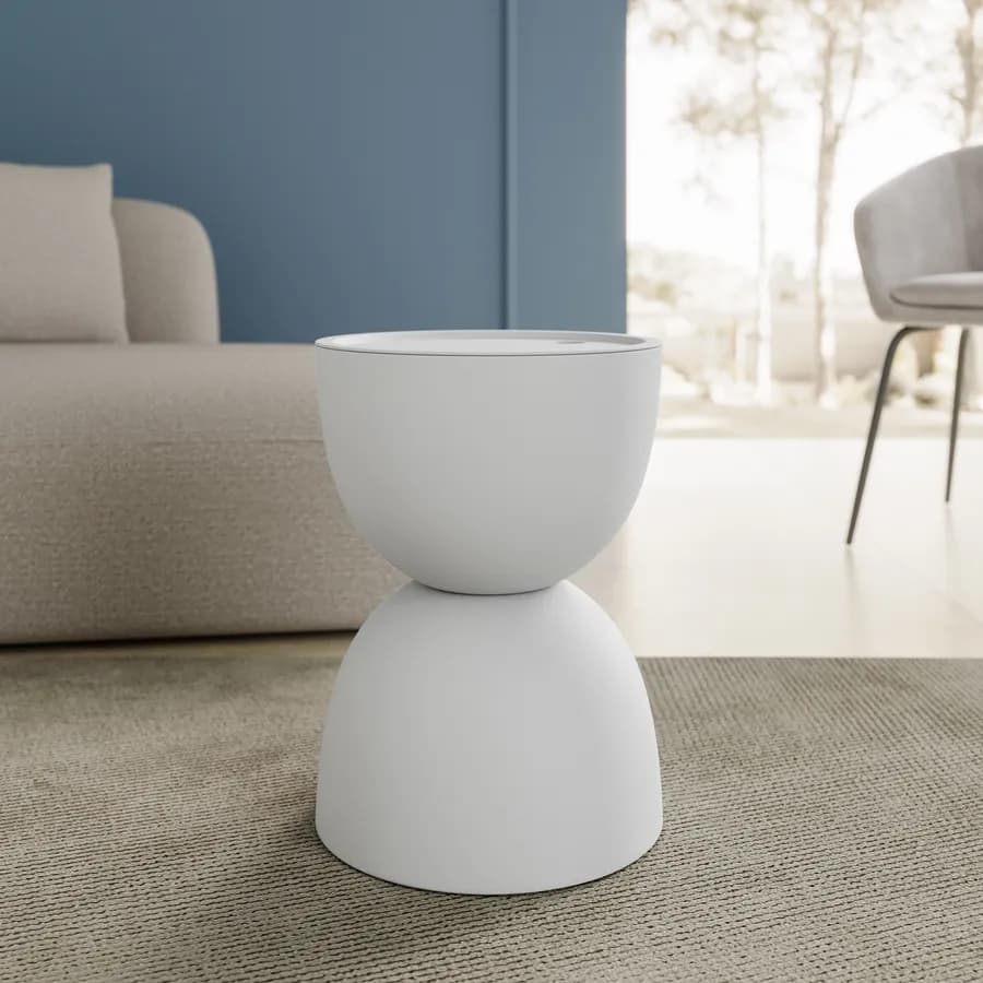 Tavolino rotondo 34 cm in polipropilene bianco con contenitore - Mays