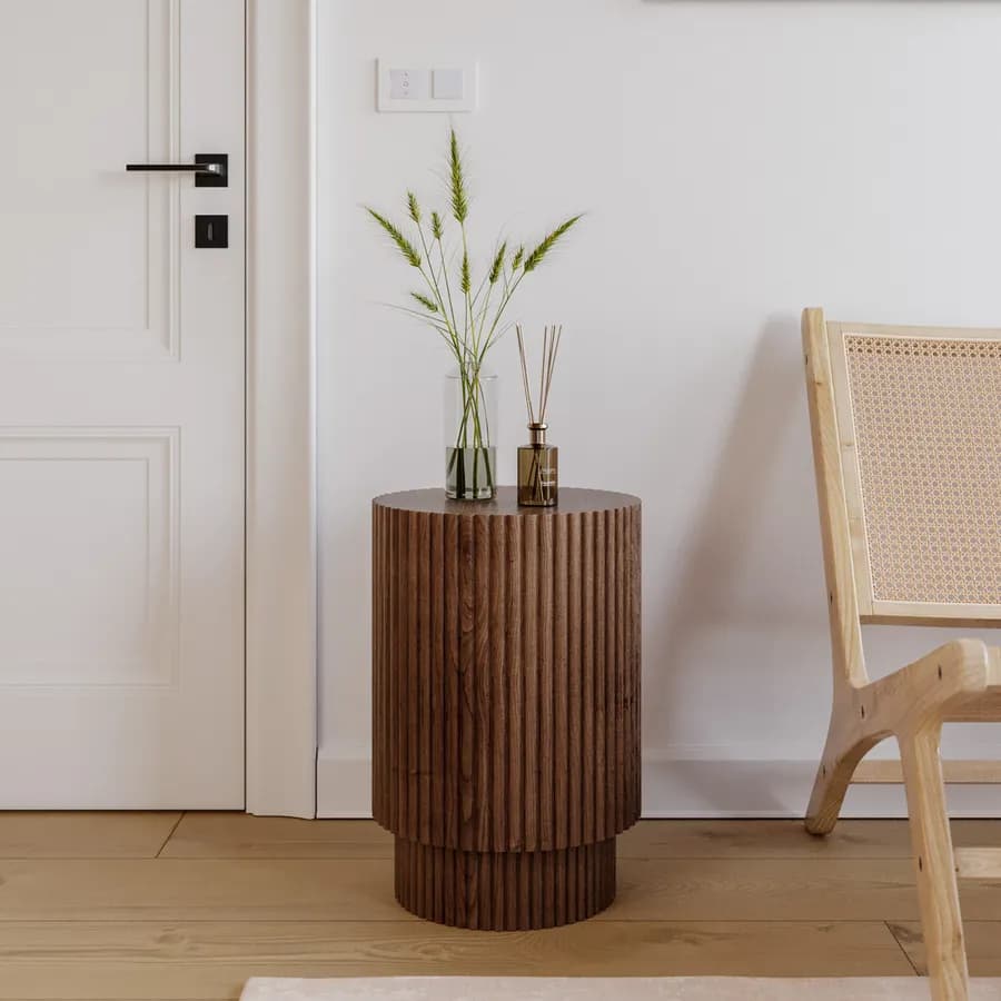 Tavolino rotondo 35 cm in legno di mango cannettato - Maltese