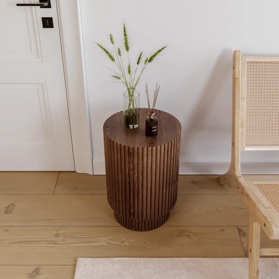 Tavolino rotondo 35 cm in legno di mango cannettato - Maltese