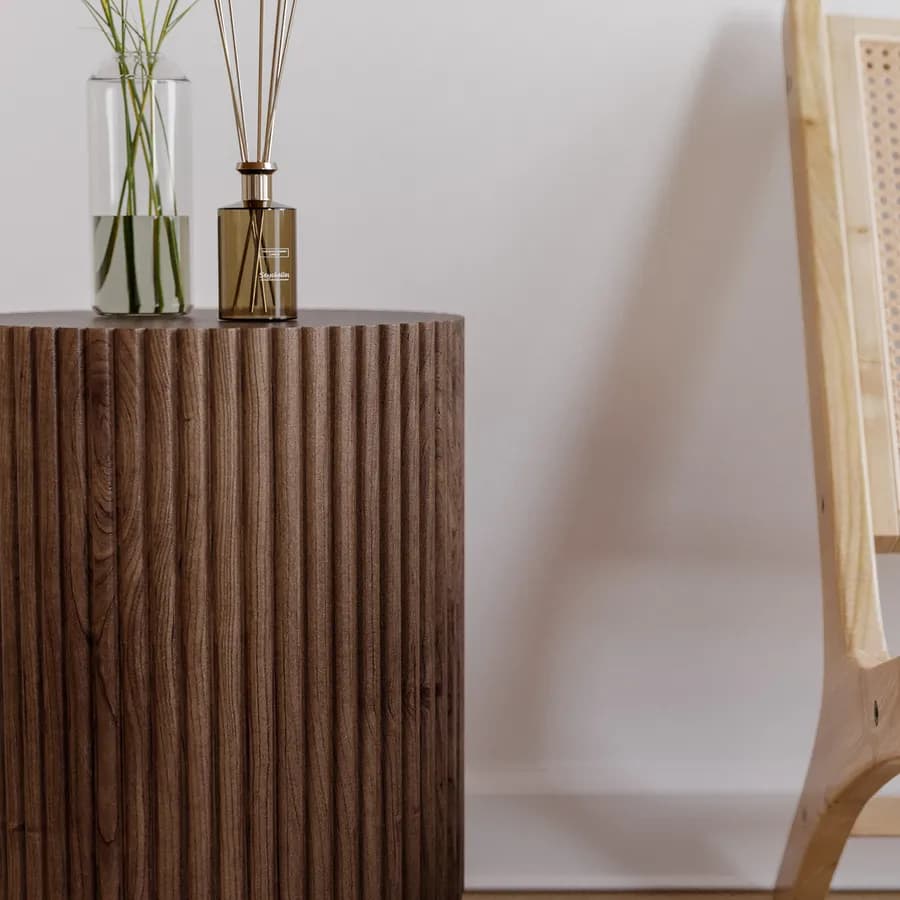 Tavolino rotondo 35 cm in legno di mango cannettato - Maltese