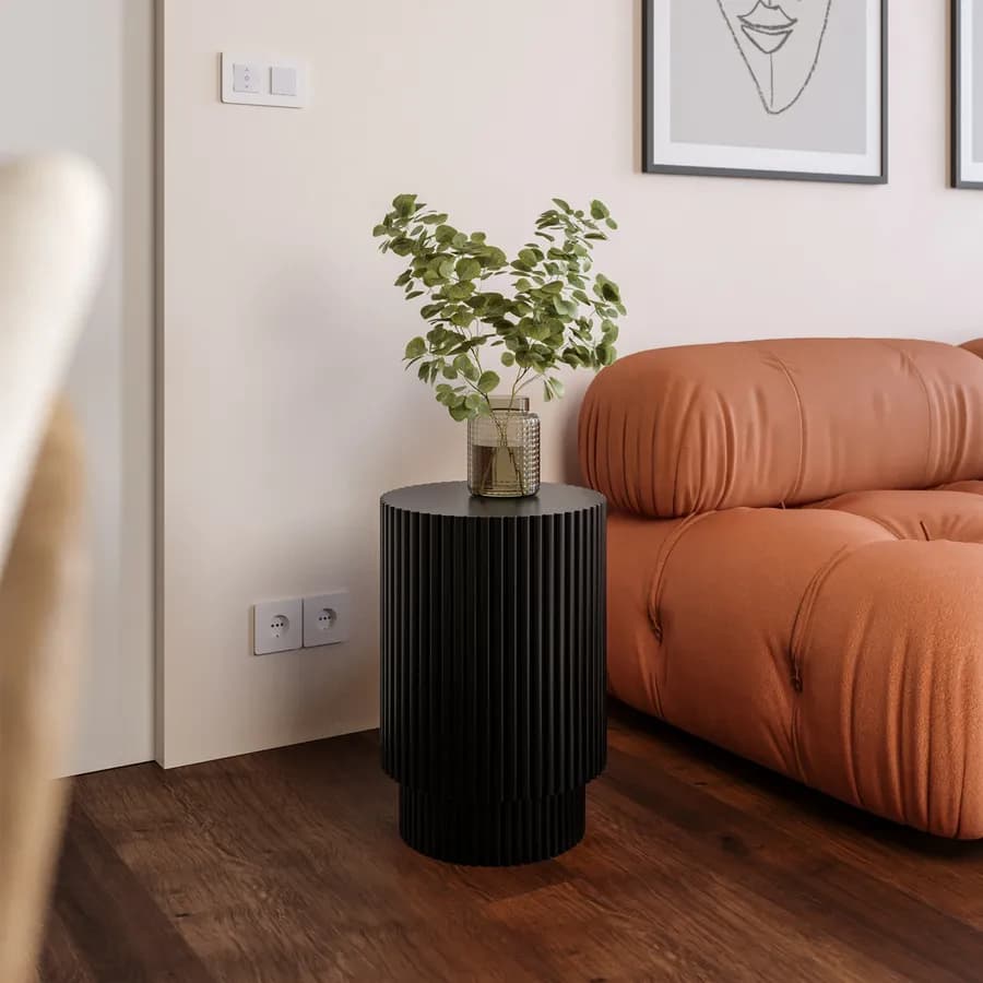 Tavolino rotondo 35 cm in legno di mango nero cannettato - Malua