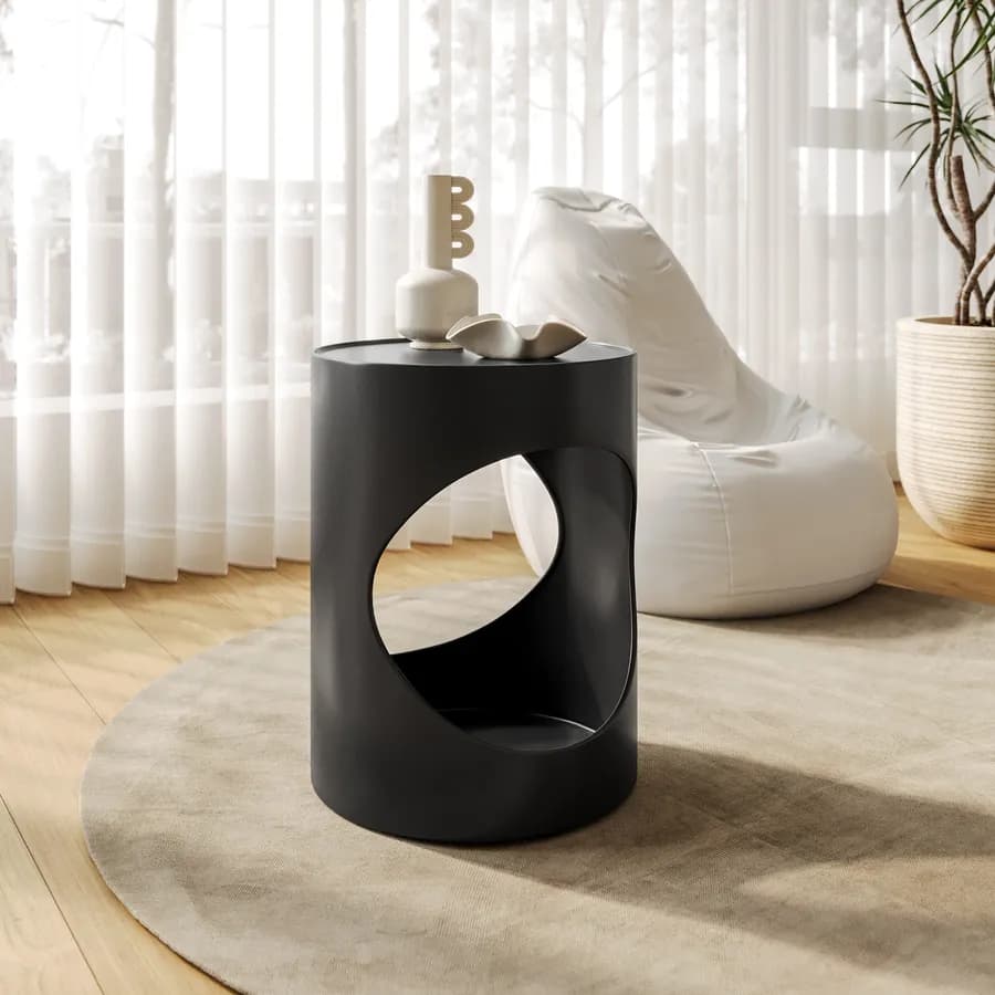 Tavolino rotondo 36 cm in metallo nero opaco - Disdag
