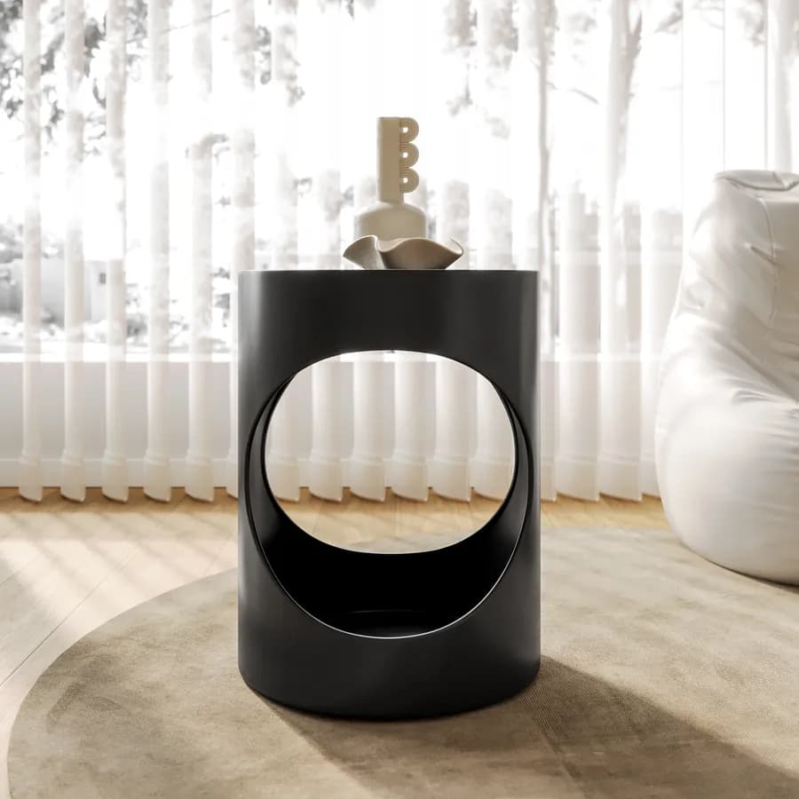 Tavolino rotondo 36 cm in metallo nero opaco - Disdag