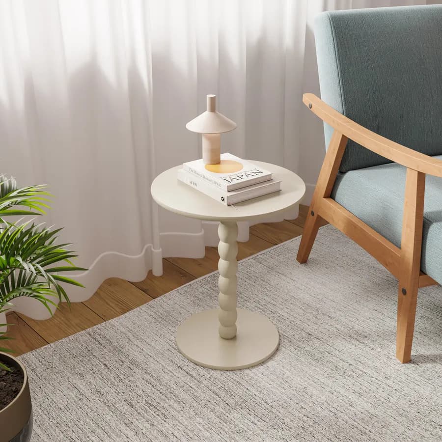 Tavolino rotondo 39 cm beige con modanature - Minek