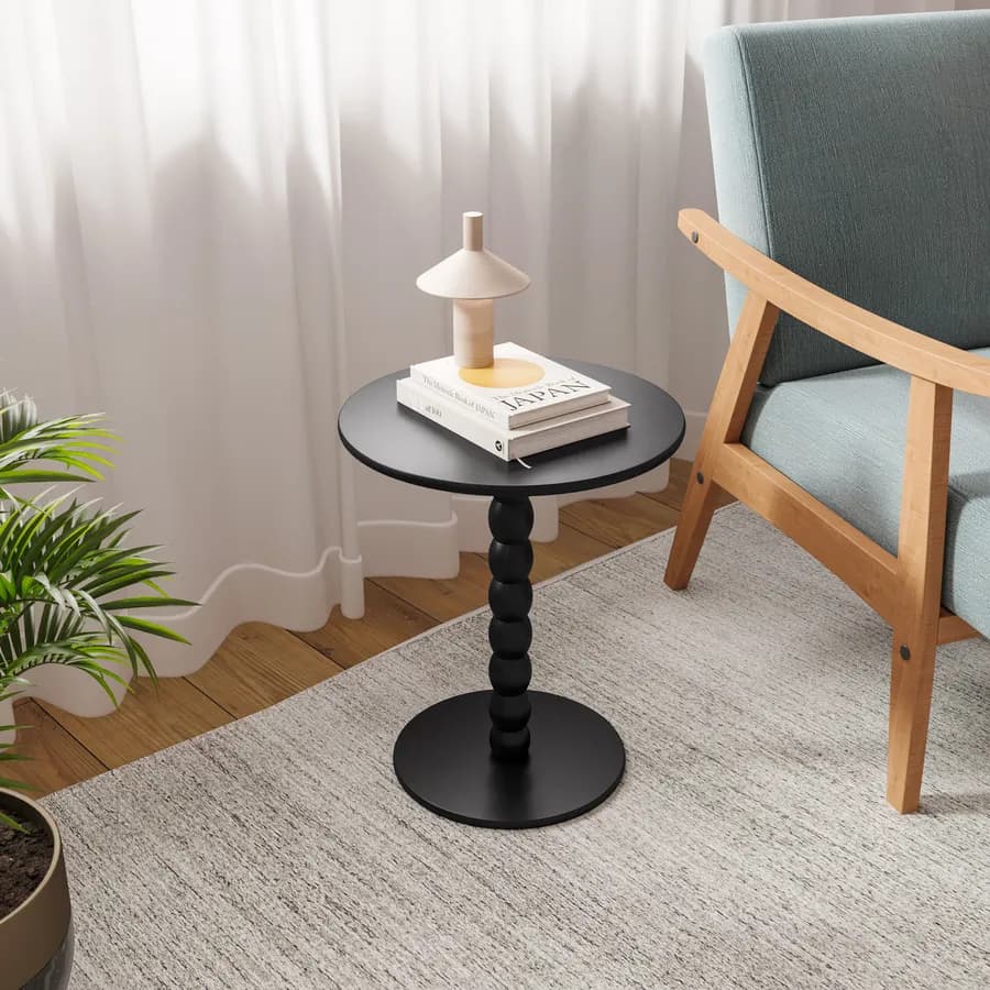 Tavolino rotondo 39 cm nero con modanature - Minek
