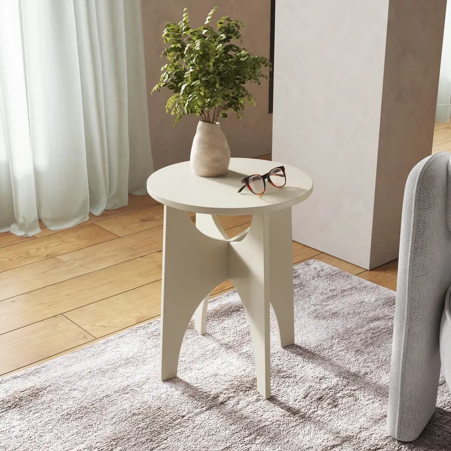 Tavolino rotondo 40 cm beige con design curvo - Toby