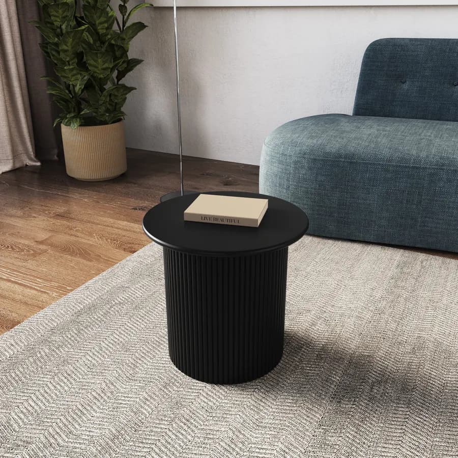 Tavolino rotondo 40 cm in legno cannettato nero - Doncaster