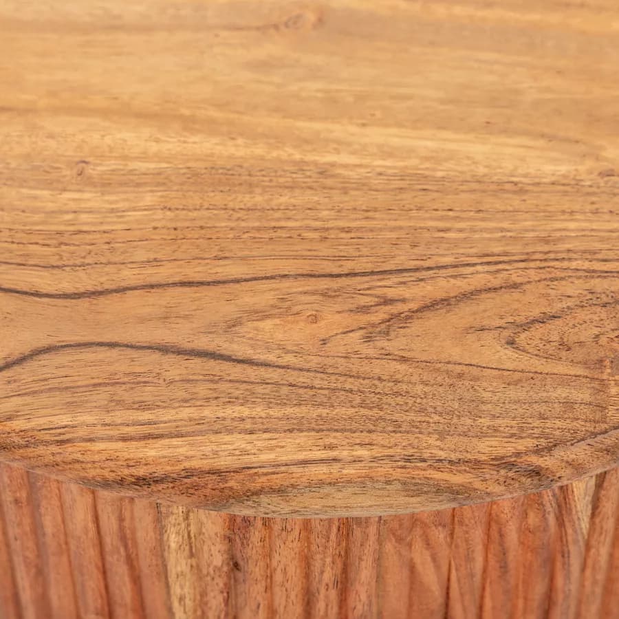Tavolino rotondo 40 cm in legno di acacia cannettato - Freia Stone