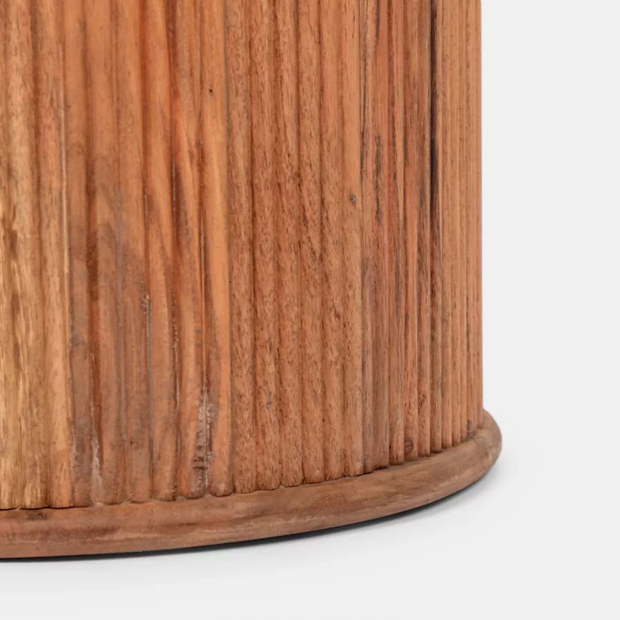 Tavolino rotondo 40 cm in legno di acacia cannettato - Freia Stone