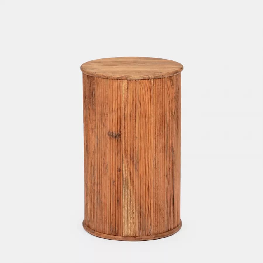 Tavolino rotondo 40 cm in legno di acacia cannettato - Freia Stone