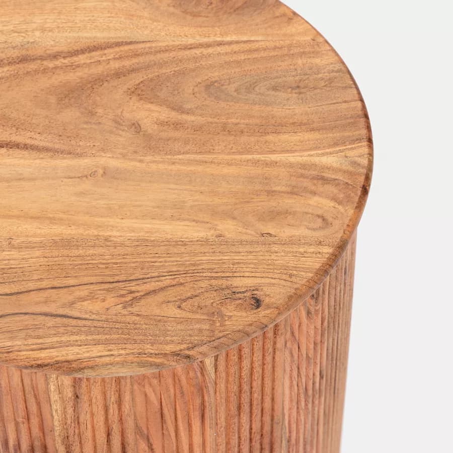 Tavolino rotondo 40 cm in legno di acacia cannettato - Freia Stone