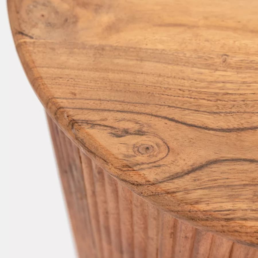 Tavolino rotondo 40 cm in legno di acacia cannettato - Freia Stone
