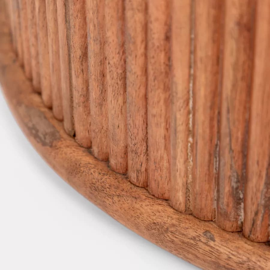 Tavolino rotondo 40 cm in legno di acacia cannettato - Freia Stone