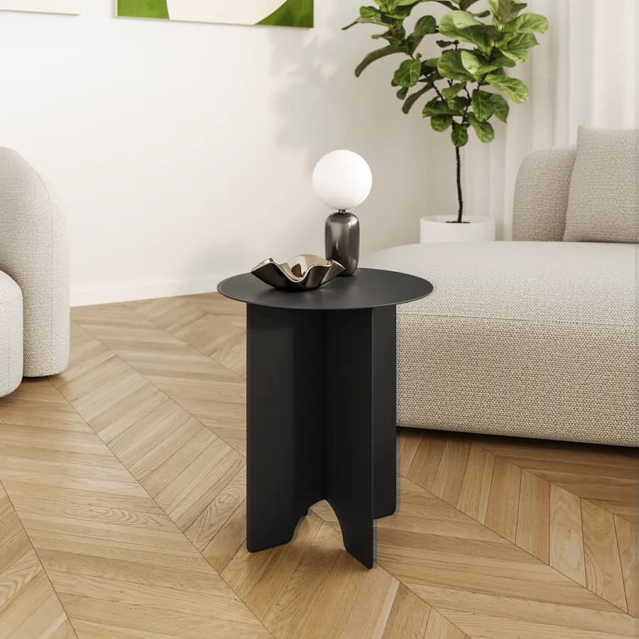 Tavolino rotondo 40 cm in metallo nero opaco - Lamon