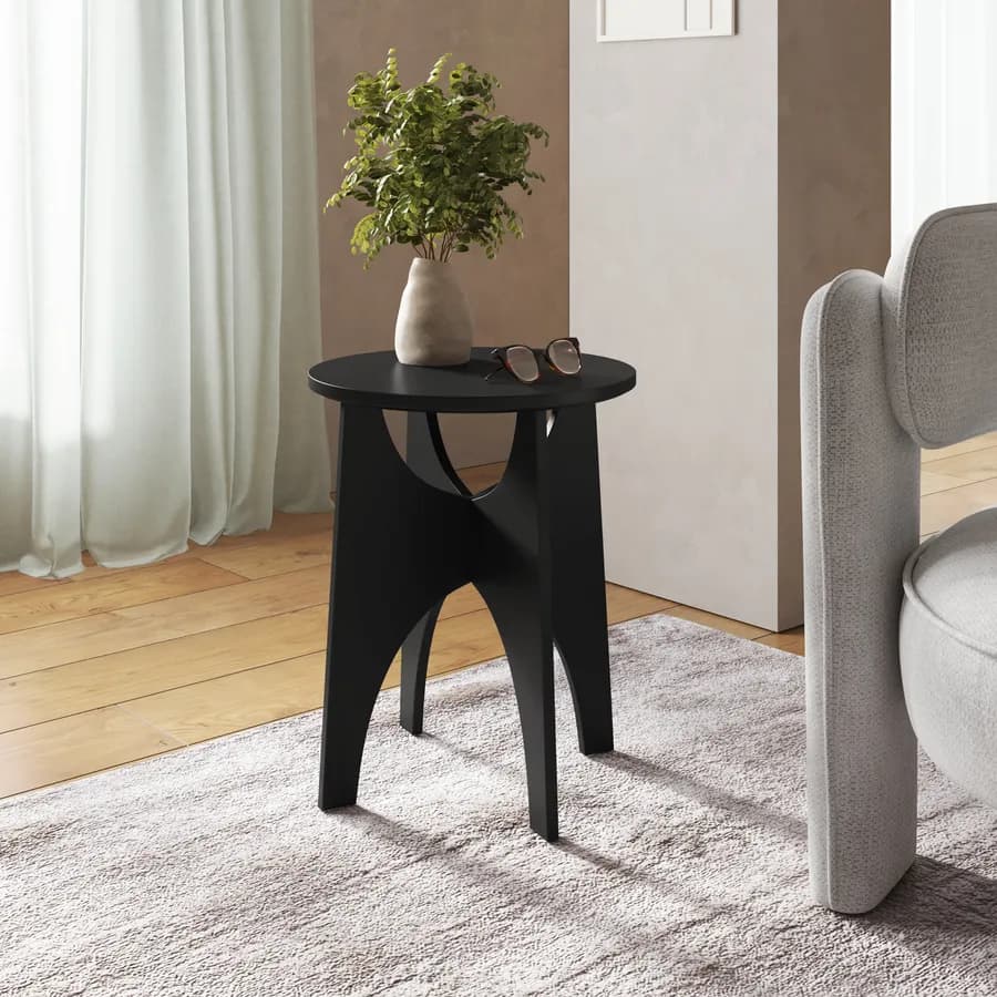 Tavolino rotondo 40 cm nero con design curvo - Toby