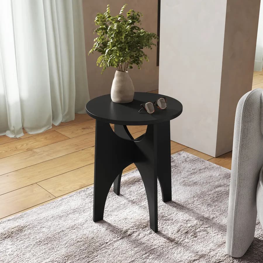 Tavolino rotondo 40 cm nero con design curvo - Toby