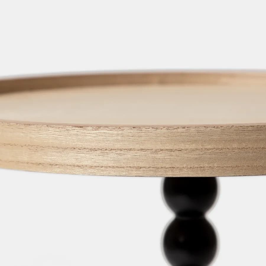 Tavolino rotondo 45x55h cm top effetto legno e struttura intarsiata nera - Bryce