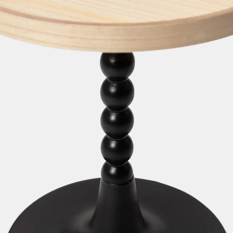 Tavolino rotondo 45x55h cm top effetto legno e struttura intarsiata nera - Bryce