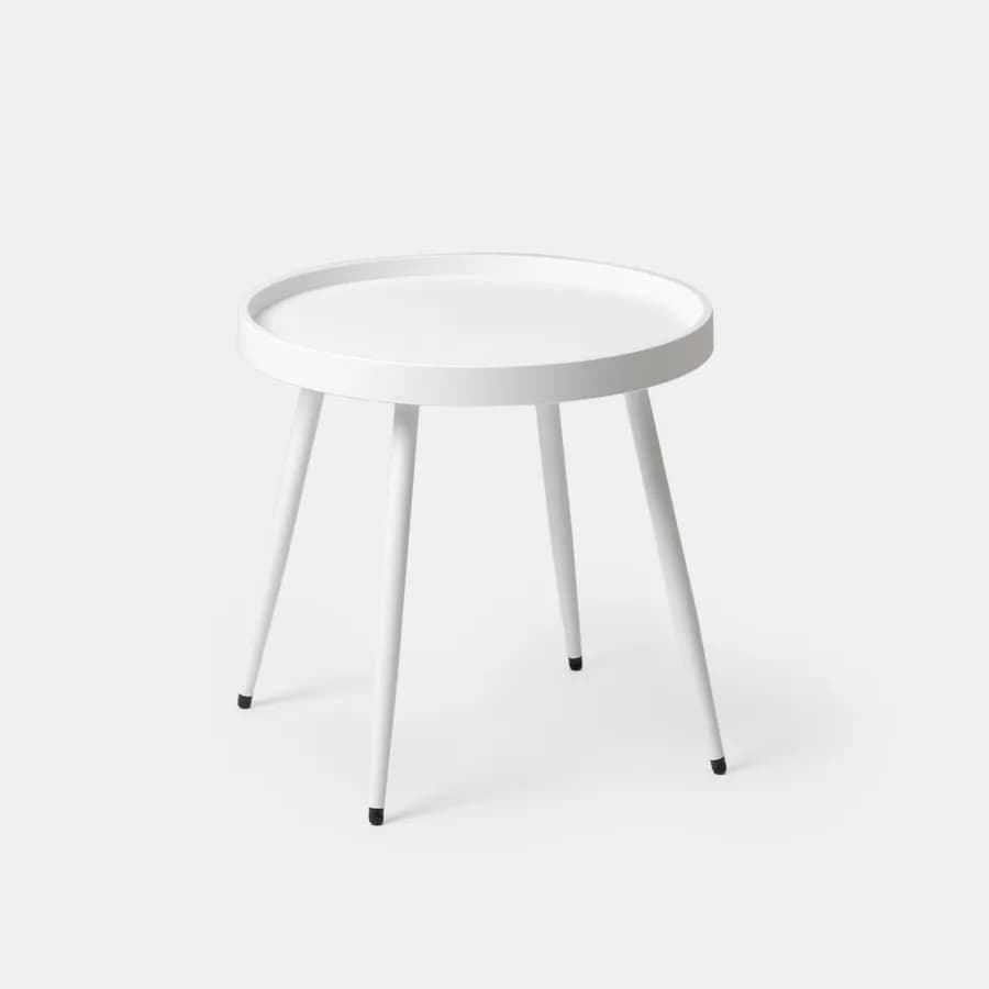 Tavolino rotondo 50 cm con top in polipropilene e gambe in metallo bianco - Frisby