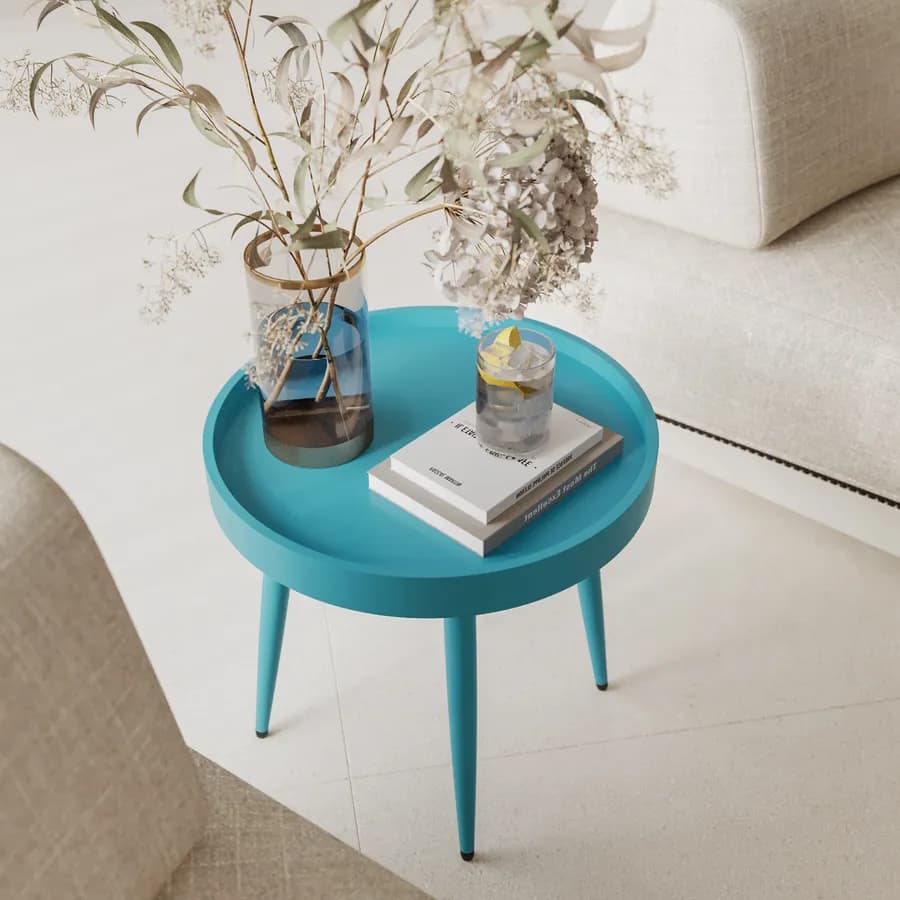 Tavolino rotondo 50 cm con top in polipropilene e gambe in metallo blu maldive - Frisby