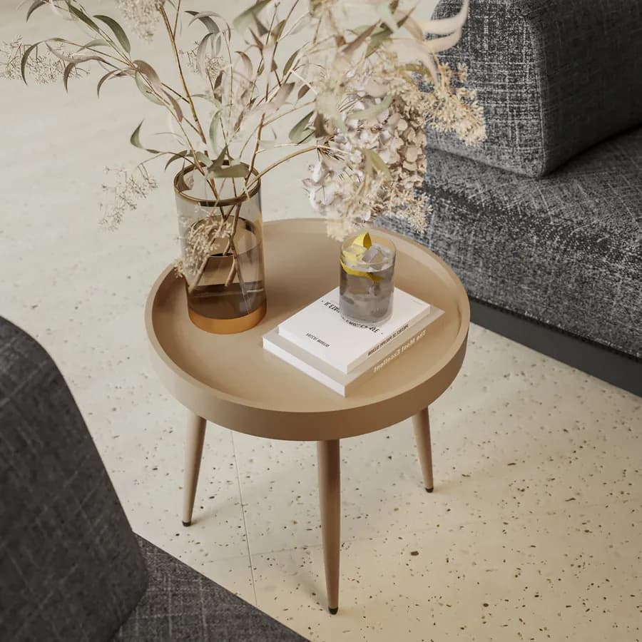 Tavolino rotondo 50 cm con top in polipropilene e gambe in metallo cappuccino - Frisby