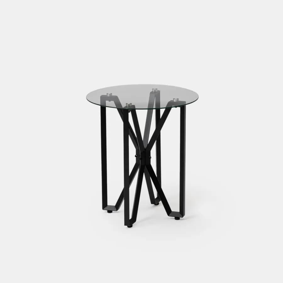 Tavolino rotondo 50x55h cm in vetro temperato 5 mm con gambe in acciaio nero - Jacob
