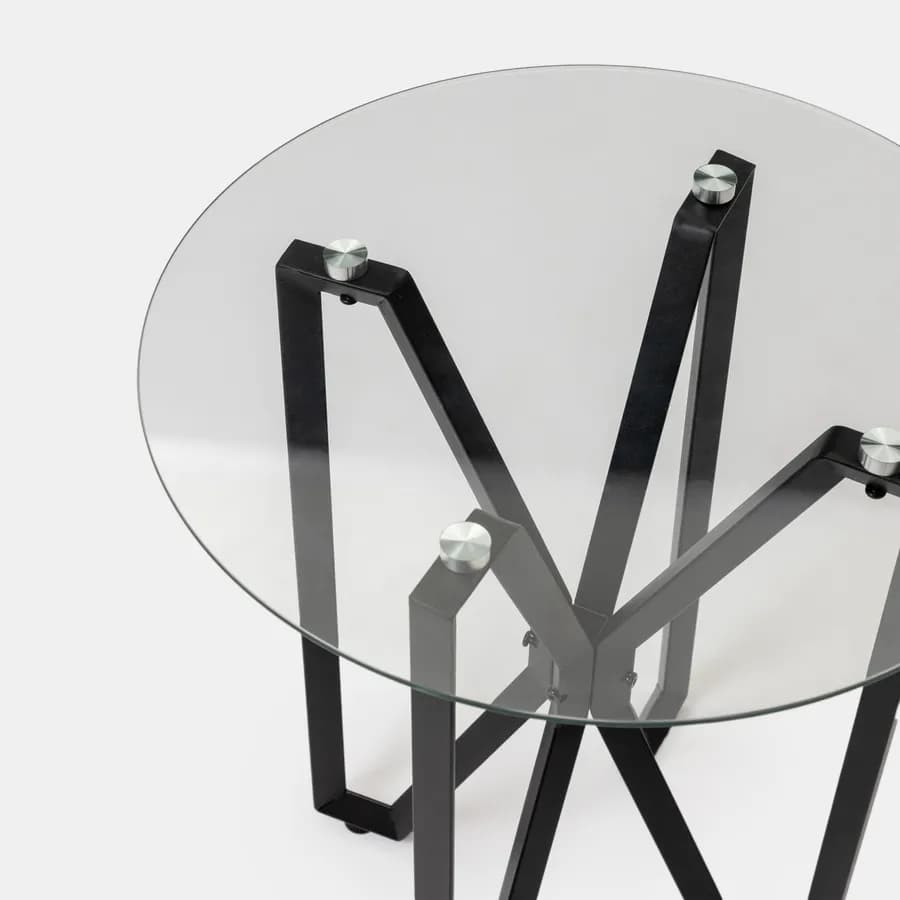 Tavolino rotondo 50x55h cm in vetro temperato 5 mm con gambe in acciaio nero - Jacob