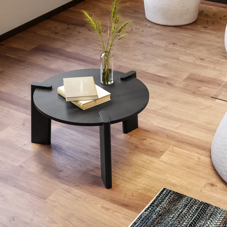 Tavolino rotondo 60x35h cm nero effetto legno - Montgomery