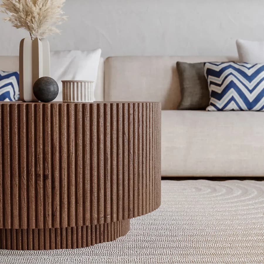 Tavolino rotondo 70 cm in legno di mango cannettato - Maltese
