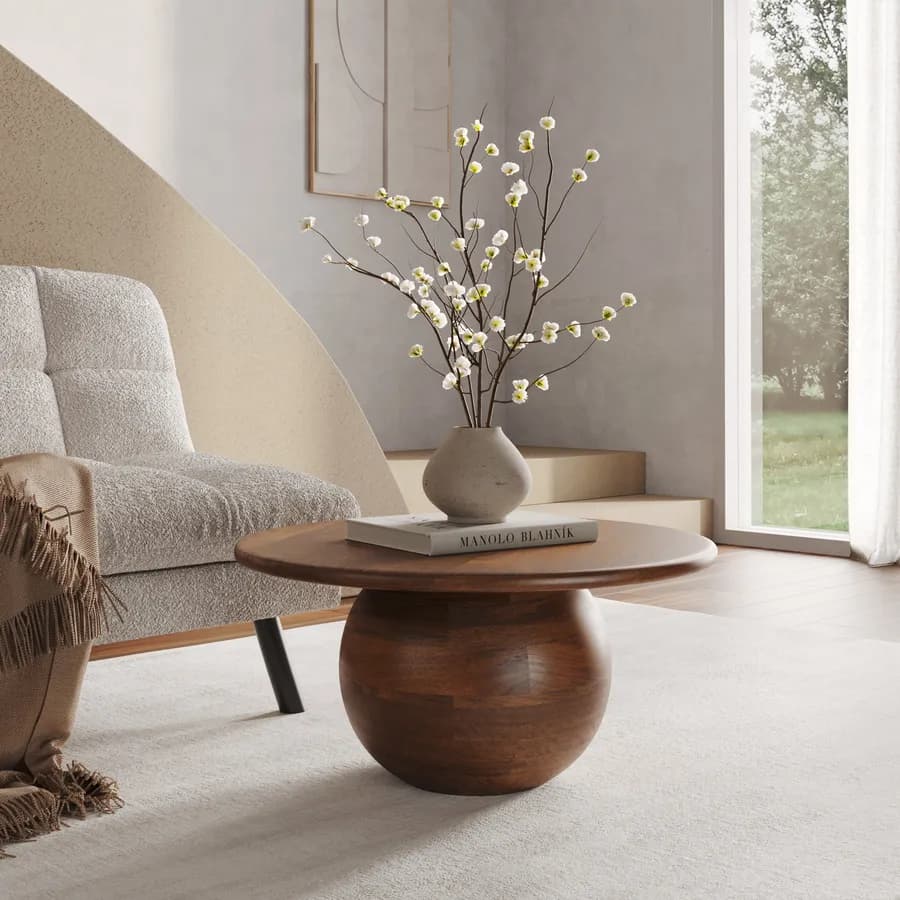 Tavolino rotondo 70 cm in legno di mango naturale - Tiberius