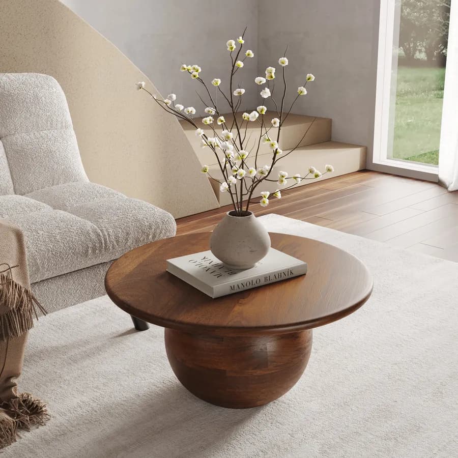 Tavolino rotondo 70 cm in legno di mango naturale - Tiberius