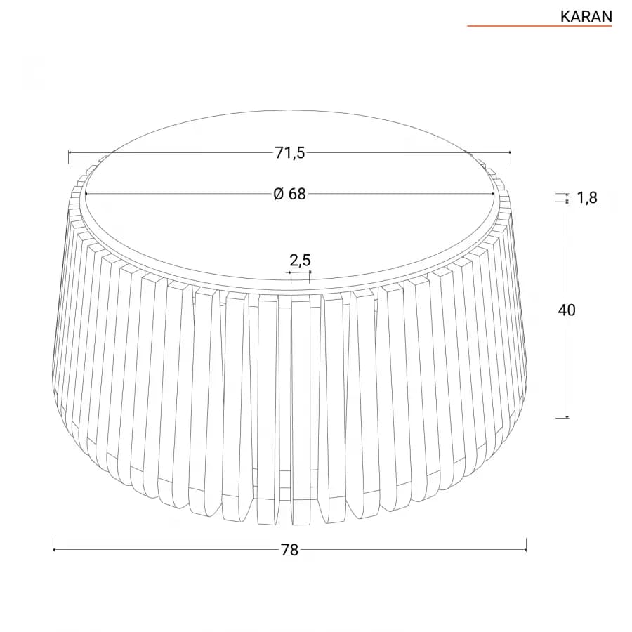 Tavolino rotondo 78 cm in legno di acacia naturale con piano in travertino - Karan