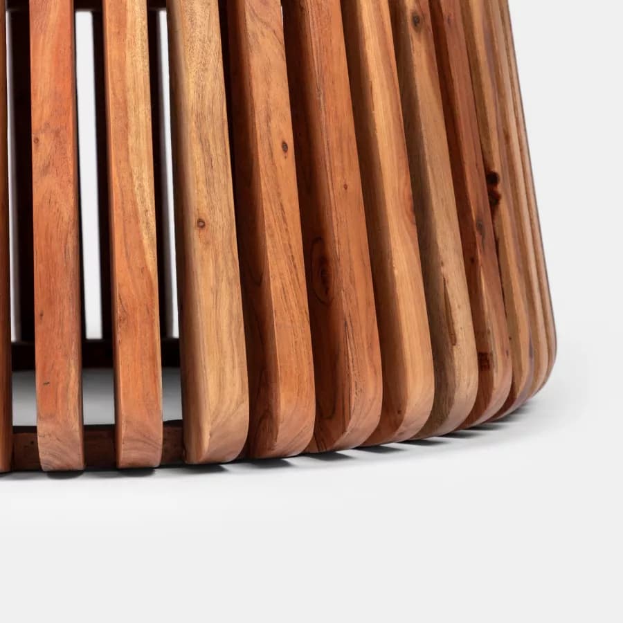 Tavolino rotondo 78 cm in legno di acacia naturale con piano in travertino - Karan